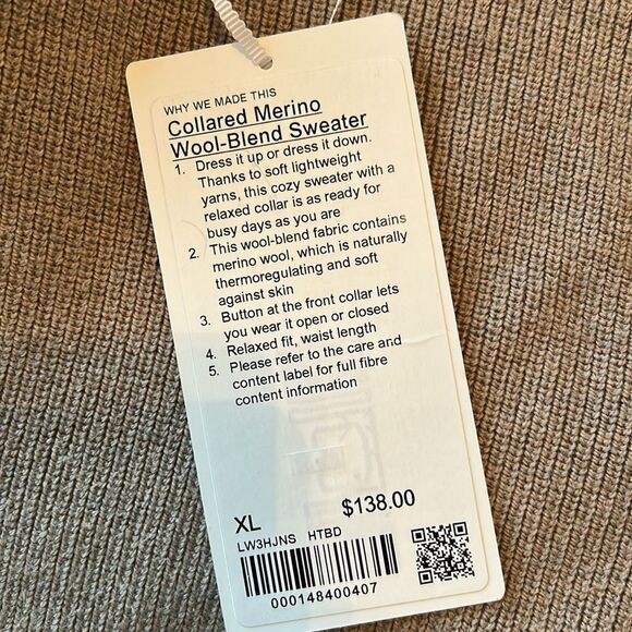 EUC Lululemon collared Merino Wool sweater(size XL) - Picture 7 of 7